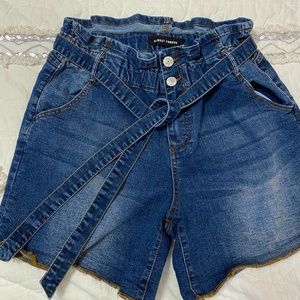 High Waist Paperbag Denim Shorts